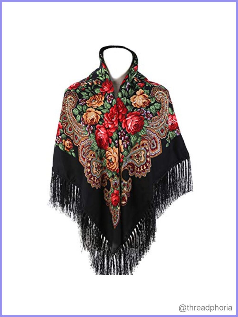 Women's Floral Print Square Scarf Wrap Shawl with Tassels Cotton Blend